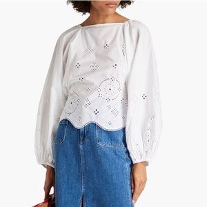 GANNI Tie Back Broderie Anglaise Cotton Blouse